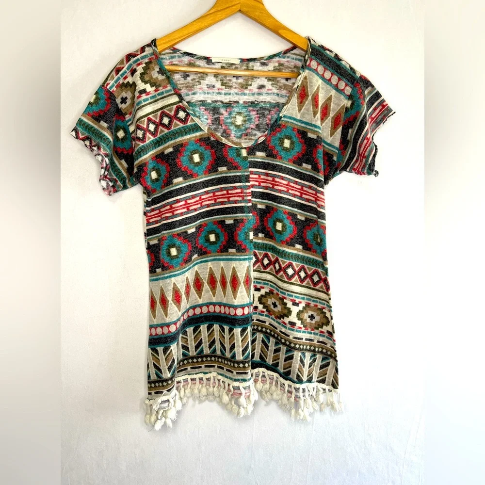 Easel Tribal Aztec Tassel Western Cowgirl Women’s Shirt Size M - Picture 2 of 3